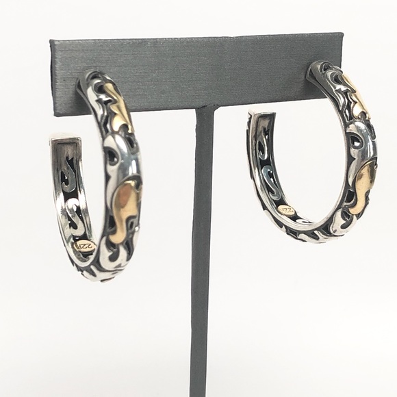 John Hardy Dayak Large Hoop Earrings .925/22K - Picture 9 of 11